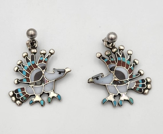 Vintage Sterling Silver Zuni Eagle Earrings - image 1