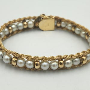 14k Yellow Gold White Cultured Pearl Bracelet, 7.5&quot;
