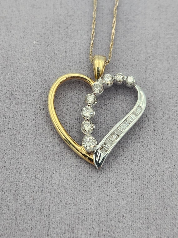 10k Two Tone Gold Heart Diamond Pendant - image 1