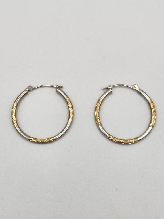 14k Two-Tone Gold Etched Hoops