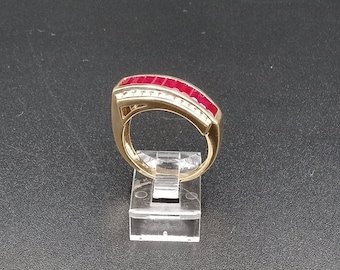 14k Yellow Gold Ruby & Diamond Ring, Size 6.5