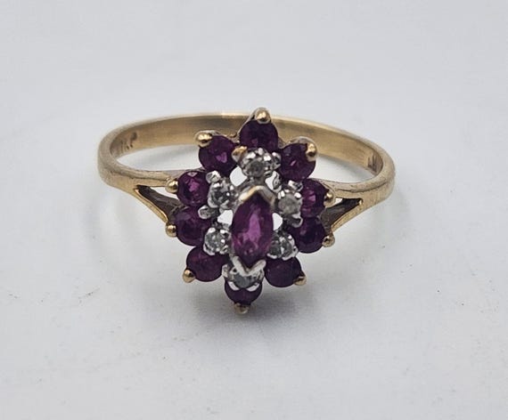 10k Yellow Gold Ruby & Diamond Ring, Size 6 - image 2