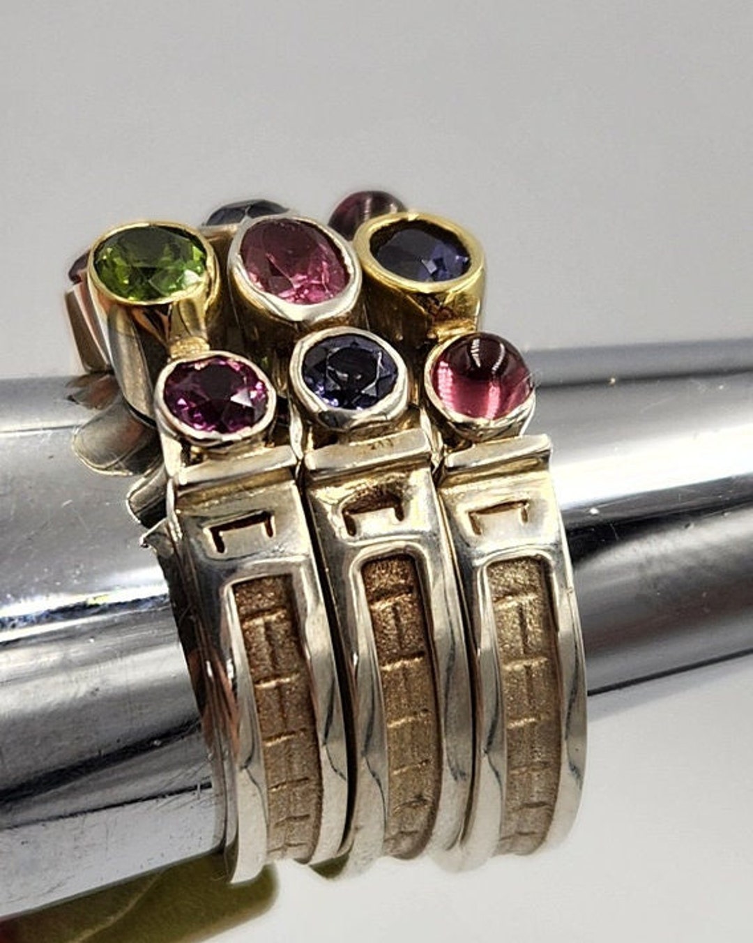 Sterling Silver Three Stone Stackable Ring by Designer Paul Robilotti ...