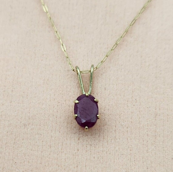 10K Yellow Gold Oval Ruby Necklace - image 1