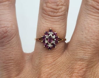 10k Yellow Gold Ruby & Diamond Ring, Size 6