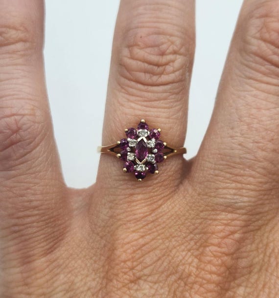 10k Yellow Gold Ruby & Diamond Ring, Size 6 - image 1