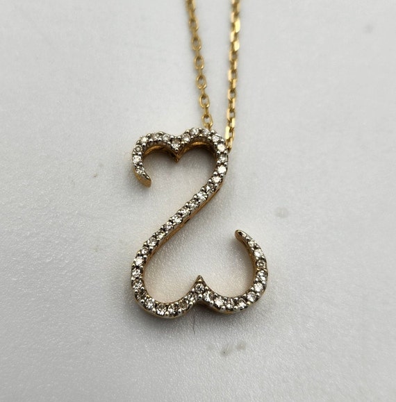 14k Yellow Gold Diamond Open Heart Necklace - image 1
