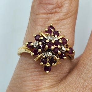 14k Yellow Gold Ruby & Diamond Ring, Size 4.25