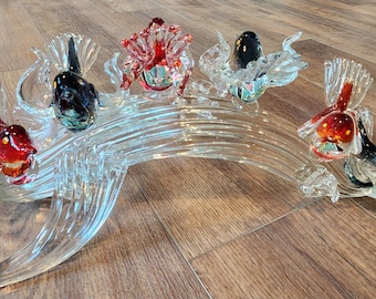 Vintage Murano Italy Style Art Glass Love Birds on Branch Statue