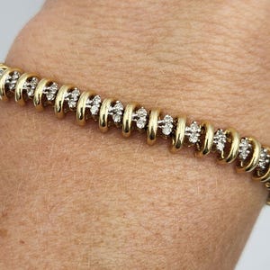 14k Yellow Gold Double Diamond Tennis Bracelet, 7.5 inch
