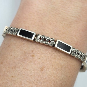 Sterling Silver Onyx & Marcasite Bracelet, 7 in