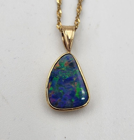 14k Yellow Gold Opal Doublet Necklace - image 3