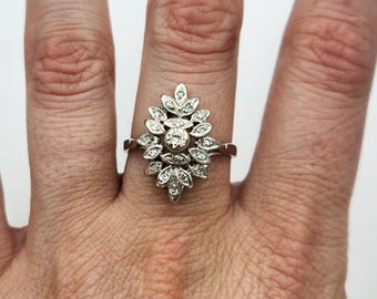 Vintage 14k White Gold Diamond Cluster Ring, Size 8