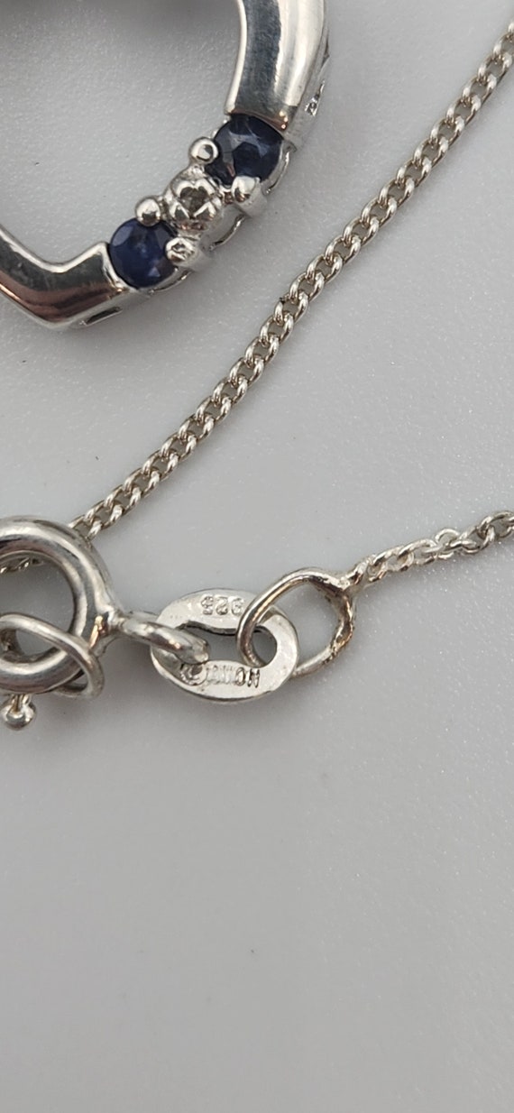 Sterling Silver Sapphire & Diamond Heart Necklace - image 3