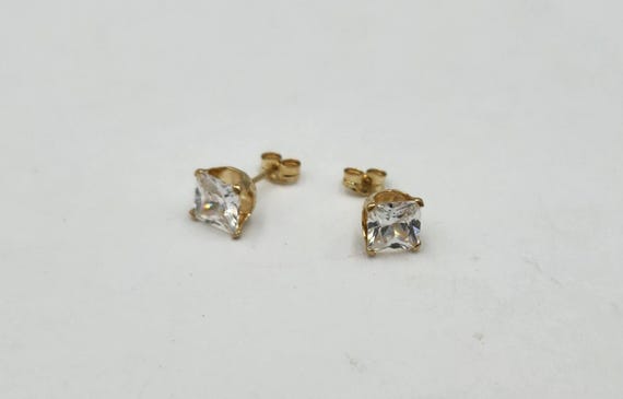 14k Yellow Gold Square Cubic Zirconium Stud Earrings, 5mm X 5mm