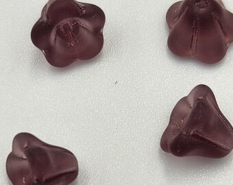 Frosted Purple Glass Flower Beads, 6.5mm by 8mm