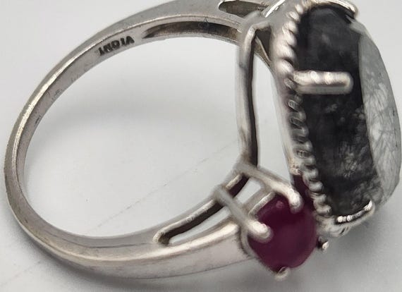 Sterling Silver Rutilated Quartz & Ruby Ring, Siz… - image 3