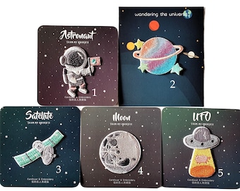 Space Sewn on Logo Patches Astronauts Moon Satellite UFO Universe Embroidered Patches for Clothing C