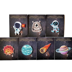Space Planets Sewn on Logo Patches Meteor Astronauts Space Creature Embroidered Patches for Clothing B