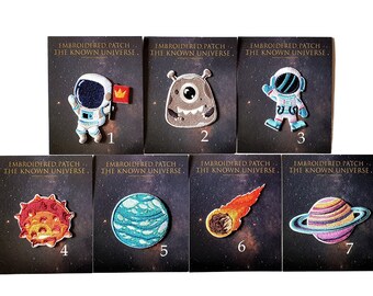 Space Planets Sewn on Logo Patches Meteor Astronauts Space Creature Embroidered Patches for Clothing B