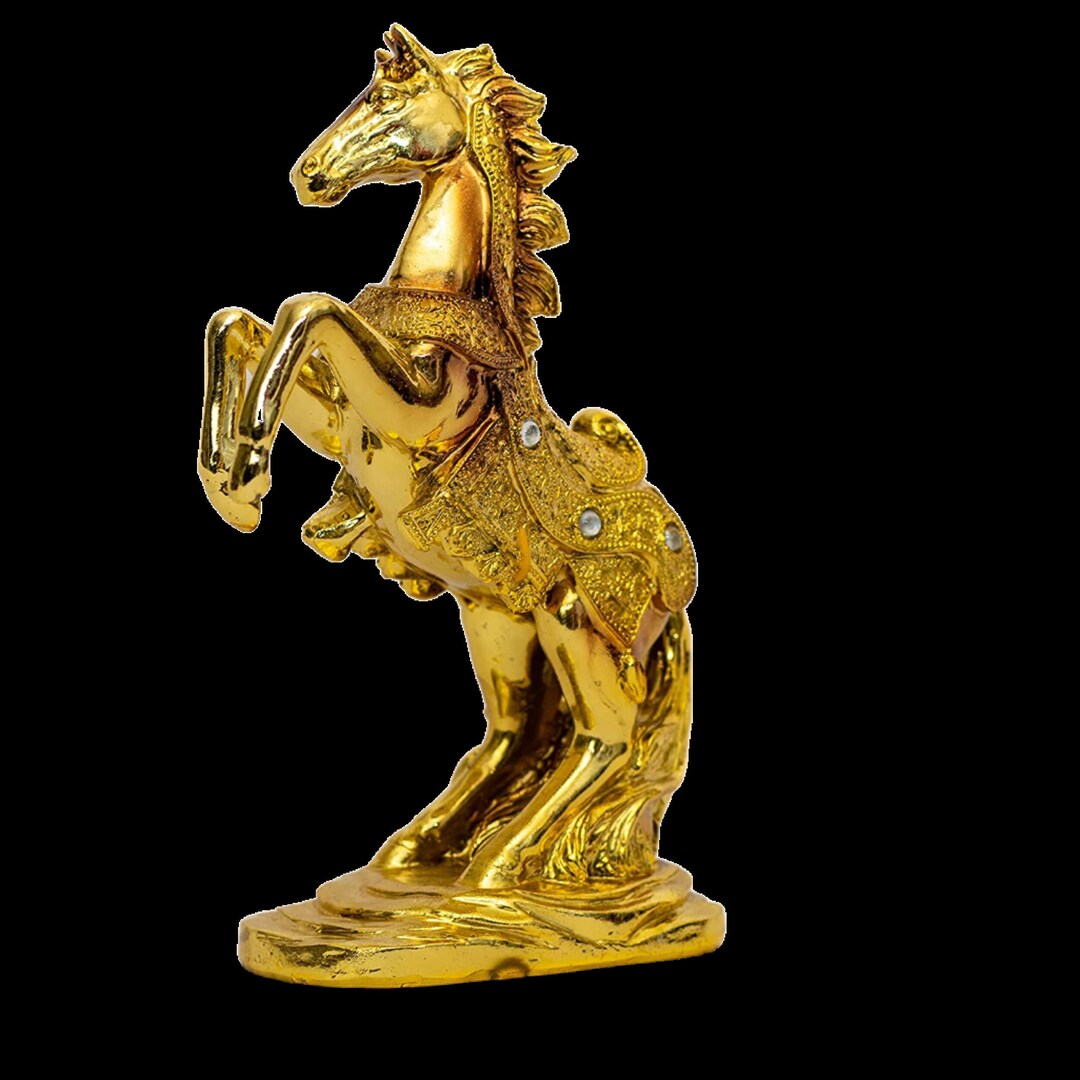 Elegant Black and Gold Rearing Horse Figurine – Regal Decorative Sculpture