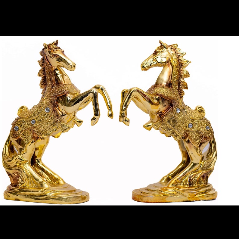 Elegant Black and Gold Rearing Horse Figurine – Regal Decorative Sculpture main image 1