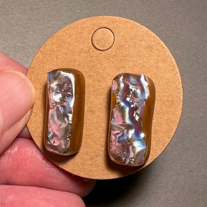 Dichroic silver on tan fused glass earring studs