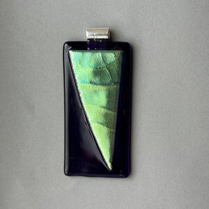Boldly green dichroic fused glass pendant