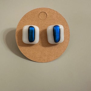 Dichroic teal on white fused glass earring studs