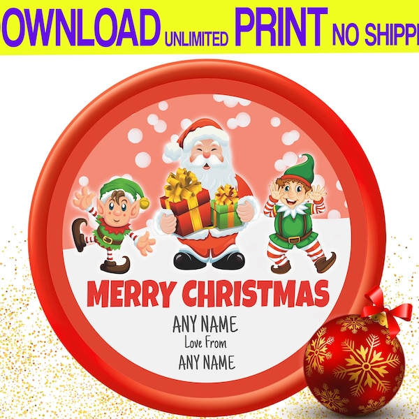 Editable Personalised Christmas Chocolate Santa and Elfs Label Design Fits Celebration Chocolates Tub, XMAS Christmas Gift