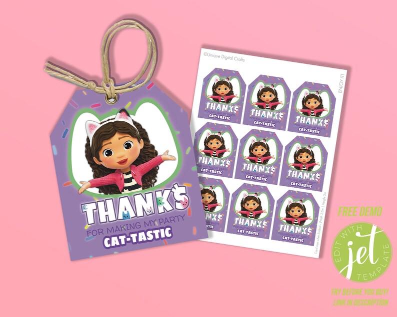 Editable Girl Birthday Party Pink Thank You Tag, Girl Party Thanks Card ...