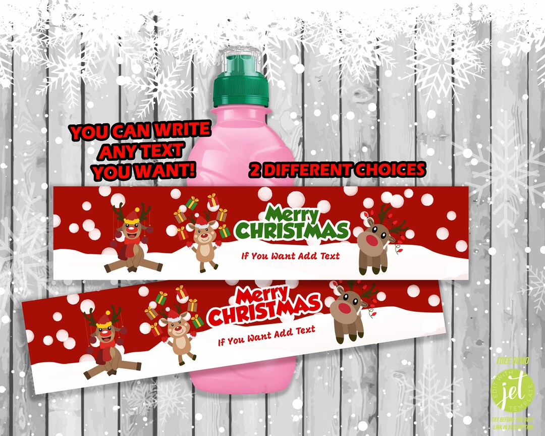 Editable Christmas Party Fruit Shoot Label, Bottle Label, Fruit Shoot