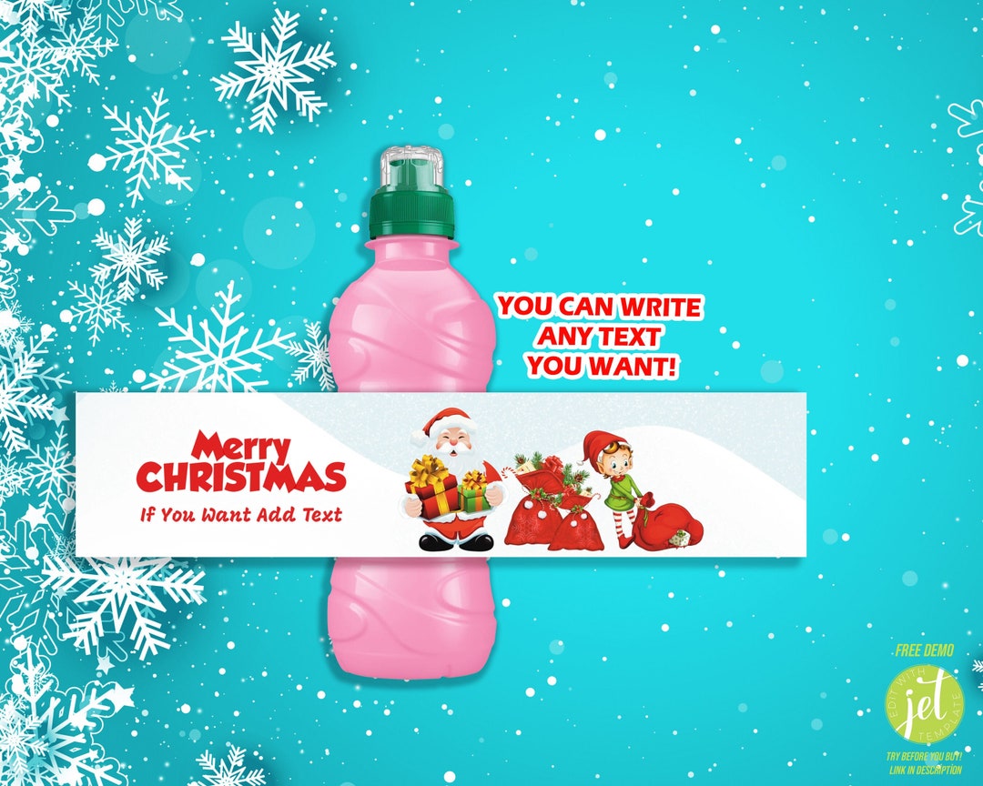 Editable Christmas Party Fruit Shoot Label, Bottle Label, Fruit Shoot
