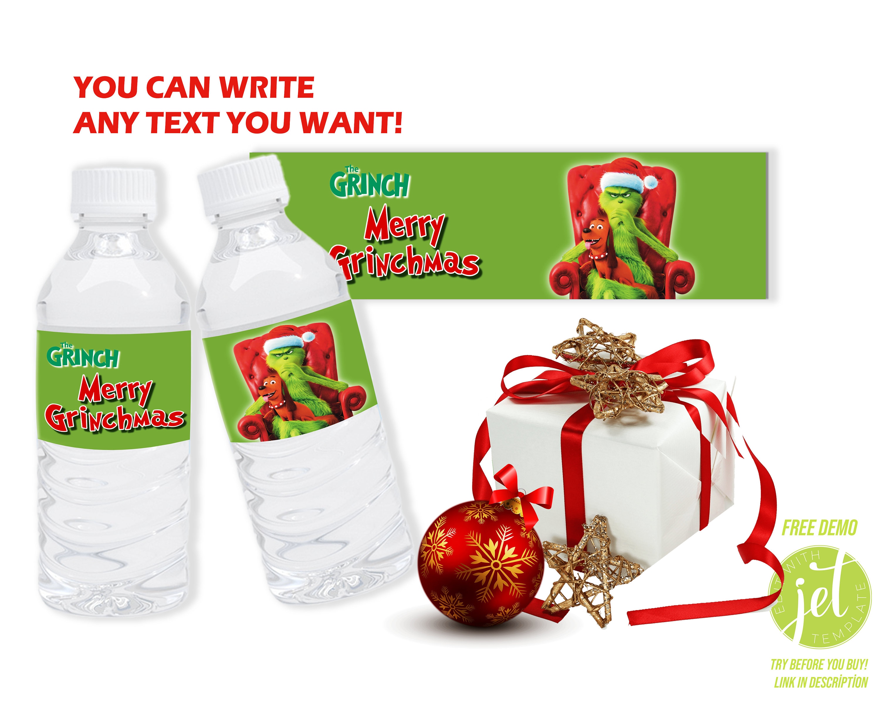 GRINCH WATER LABELS, Grinch Party, Christmas Party, Water Bottle Wraps,  Grinch Labels, Grinch Party Decor, Grinch Juice Water Wrappers, Diy  (Download Now) 