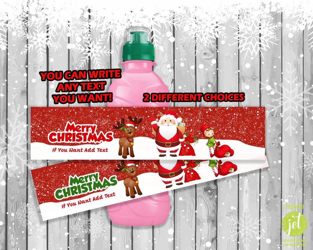 Editable Christmas Party Fruit Shoot Label, Bottle Label, Fruit Shoot