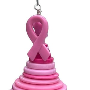 Personalized Breast Cancer Awareness Ornament: Pink Ribbon Button Decor