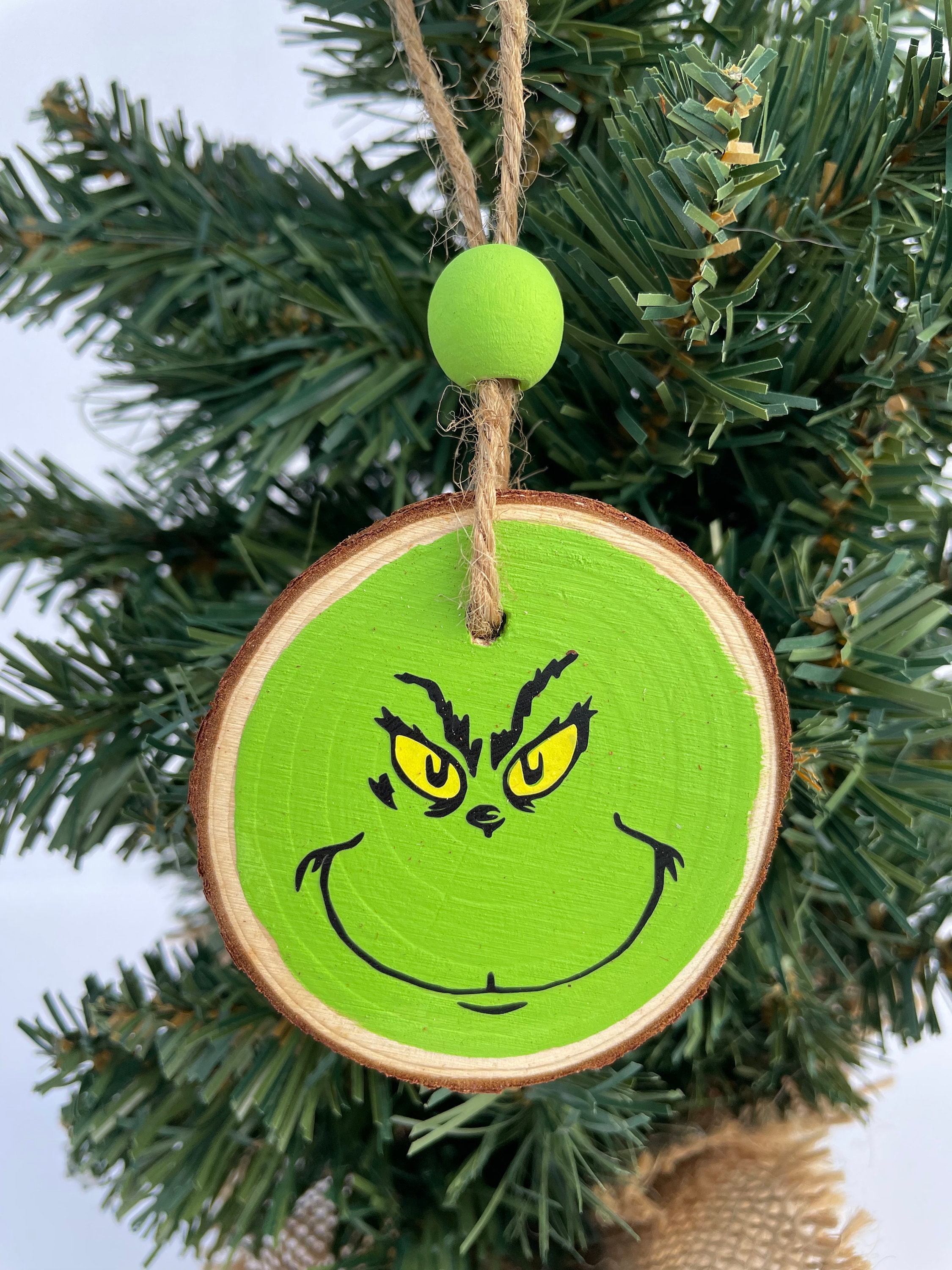 Grinch Ornament, Wood Slice Ornament, Wooden Christmas Ornament, Grinch  Decor 
