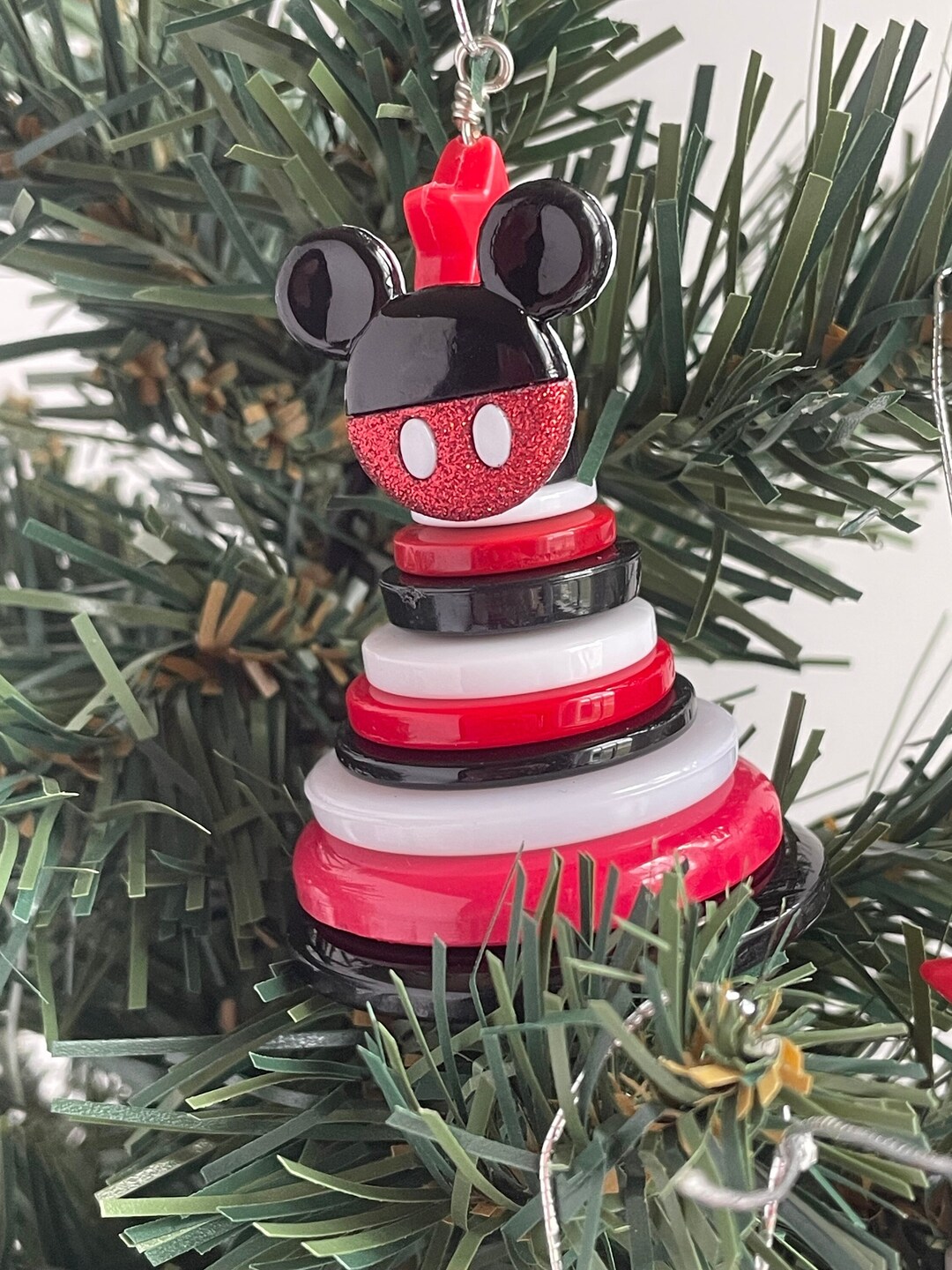 Mickey Mouse Ornament, Minnie Mouse Ornament, Button Ornament, Button