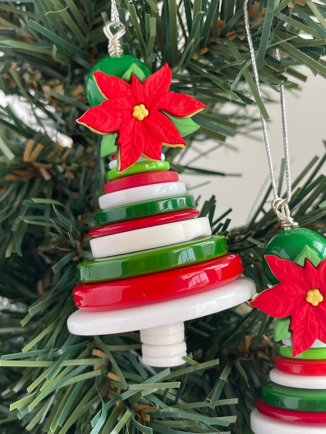 Poinsettia Ornament, Poinsettia Ornaments, Button Ornament, Button