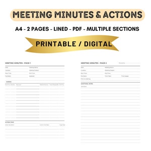 Meeting Minutes, Agenda & Actions Tracker - Print, Use Forever
