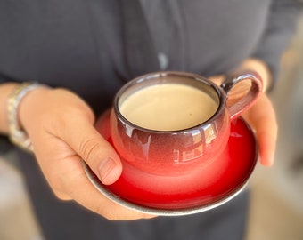 Handmade Red Stoneware Espresso Mug Set: Pottery Coffee Cups