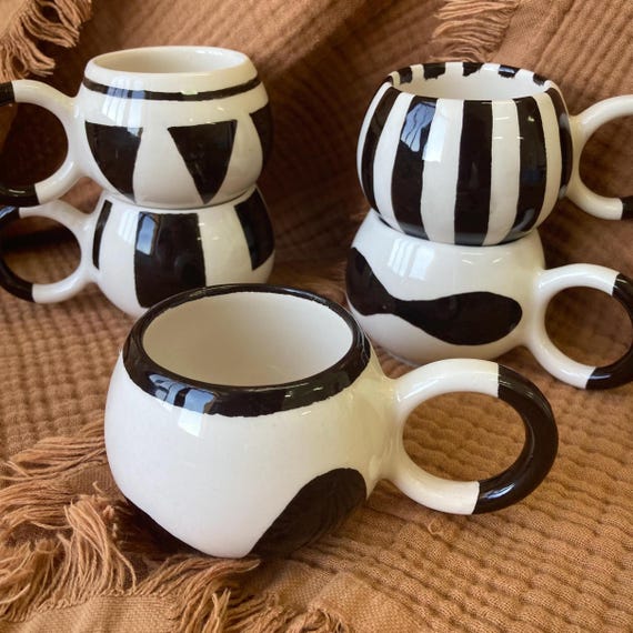Handmade Abstract Ceramic Mug: Black & White Pottery, 4oz Espresso Cup -  Etsy Israel