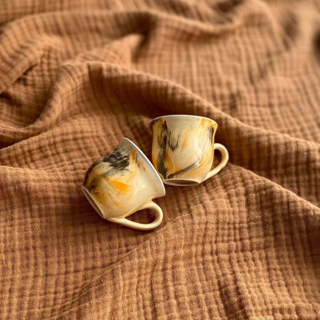 Yellow Espresso Cup and Saucer Set Yellow Ceramic Mug Etsy