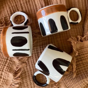 Set of 3 Handmade Ceramic Coffee Mug - Unique Artisan Coffee Cups for Cappuccino, Abstract Design Mug Set - Perfect Gift for Coffee Lovers