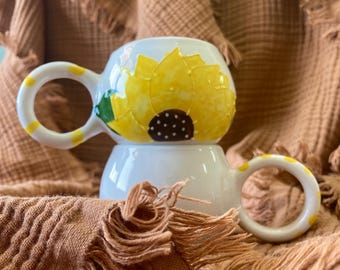 Handmade Sunflower Coffee Mug: Unique Ceramic Artwork Gift (4 oz)