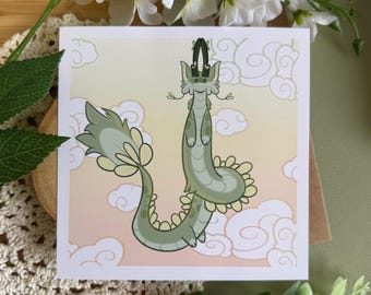 Whimsical Dragon Mini Print: Eastern-Style Fantasy Art (5.5")