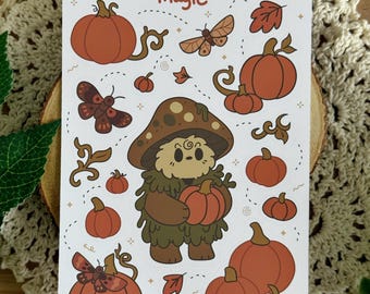 Pumpkin Magic Sticker Sheet | Autumn Pumpkins & Moths | Cute Fall Matte Stickers | 4x6 Cottagecore Stationery