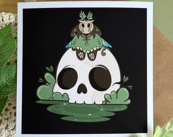 Sprout on Skull Mini Print – Fantasy Forest Art Print | 5.5” Matte Illustration by Mothsteria Studio