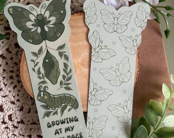Growing At My Own Pace, Butterfly Caterpillar Bookmark: Matte Laminated Affirmation Bookmark