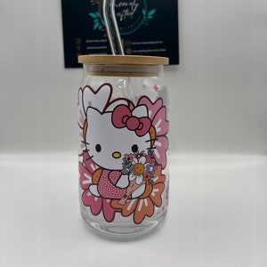 Spring Pink Floral Kitty Glass Cup